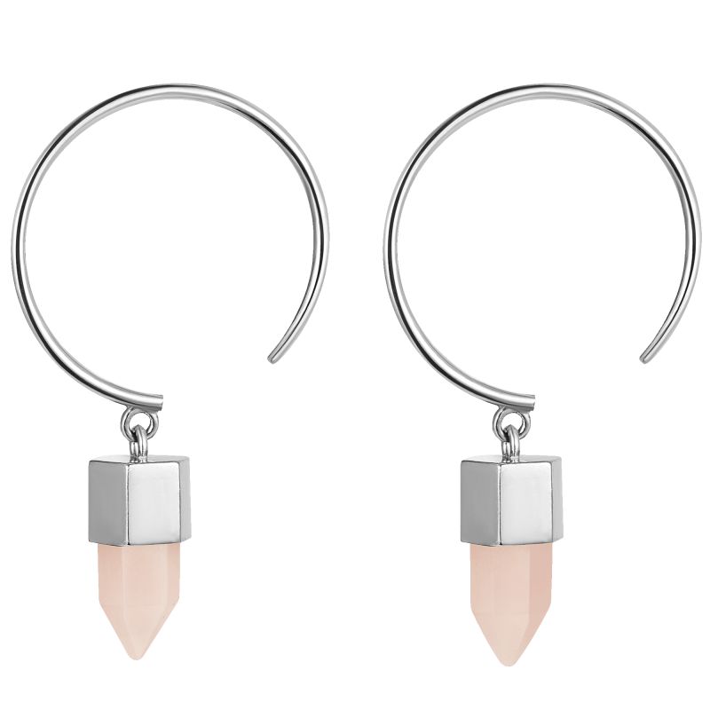 Серьги - кольца Маятник с розовым кварцем