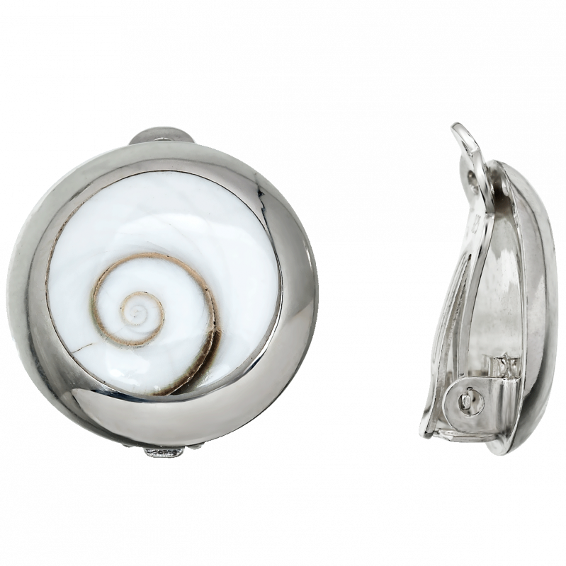 Серьги клипсы из серебра с ракушкой Глаз Шивы