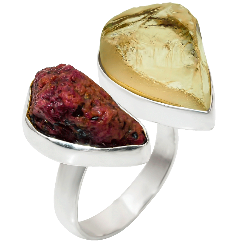 Открытое кольцо Дзен с яшмой и цитрином