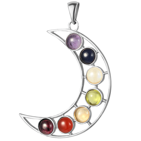 Кулон Луна 7 чакр с натуральными камнями из серебра