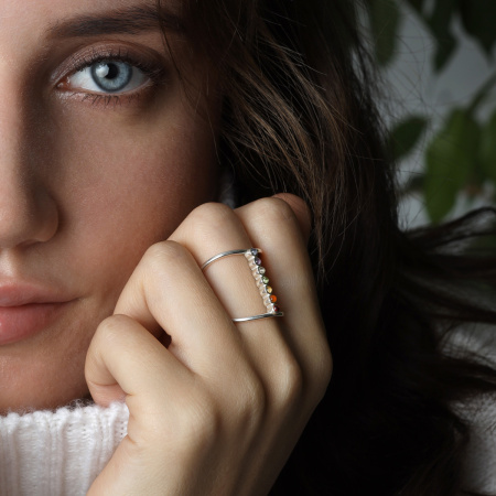 Кольцо 7 чакр с натуральными камнями из серебра