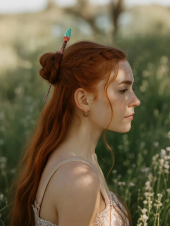 Деревянная заколка - шпилька с амазонитом