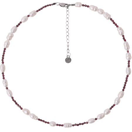 Чокер с жемчугом и гранатом из серебра