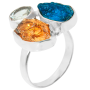 Кольцо Дзен с необработанным цитрином, турмалином и голубым топазом
