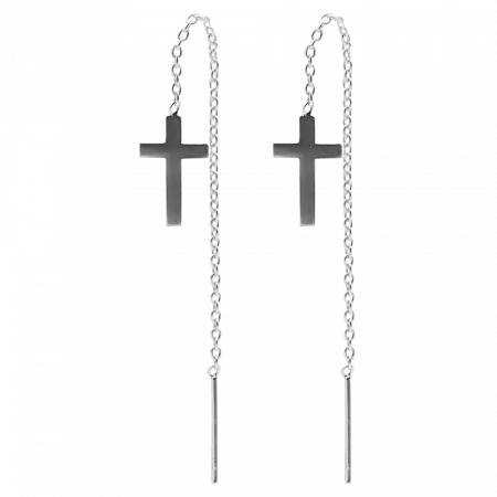 Серьги цепочки с крестиком