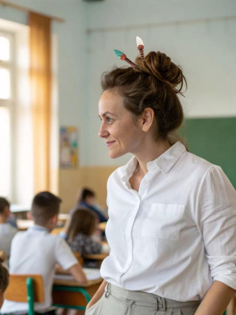 Деревянная заколка - шпилька с амазонитом