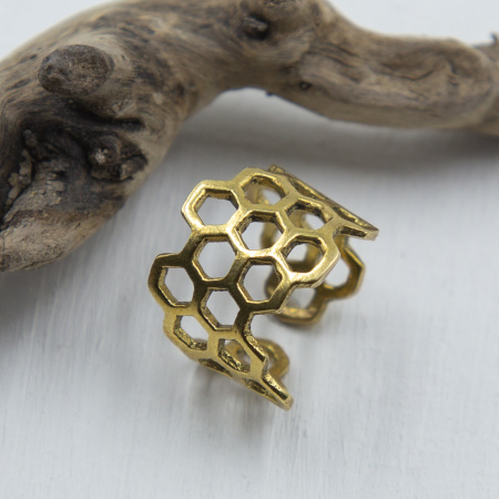 Кольцо на фалангу «Пчелиные соты» из латуни
