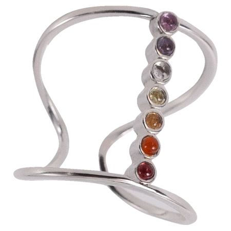 Кольцо 7 чакр с натуральными камнями из серебра