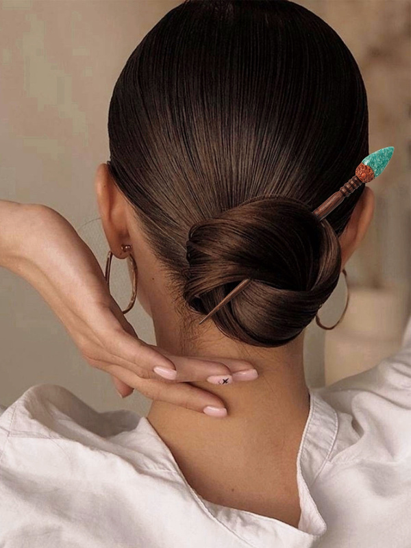 Деревянная заколка - шпилька с амазонитом