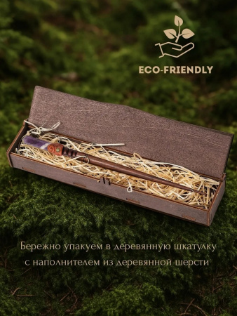 Деревянная заколка - шпилька с аметистом груша