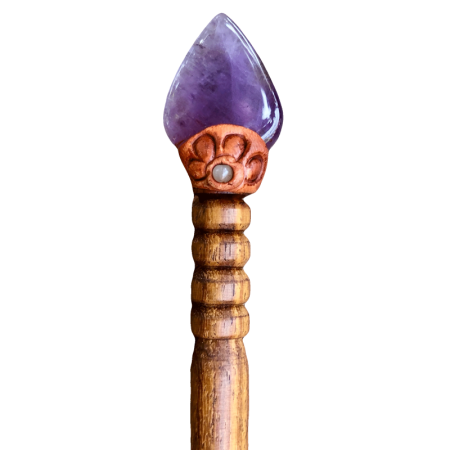 Деревянная заколка - шпилька с аметистом груша