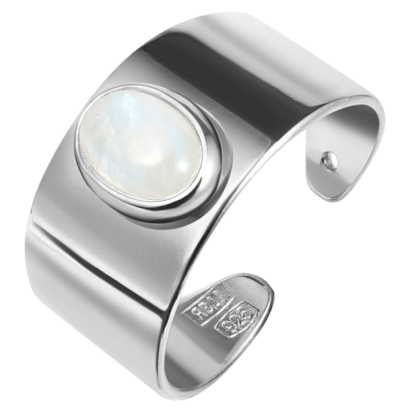 Серебряное кольцо на ногу широкое с лунным камнем