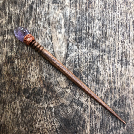 Деревянная заколка - шпилька с аметистом 2